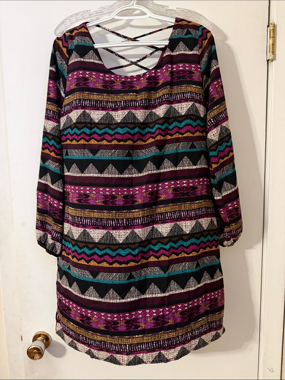 Pink Owl Purple Teal Black Geometric Midi Dress